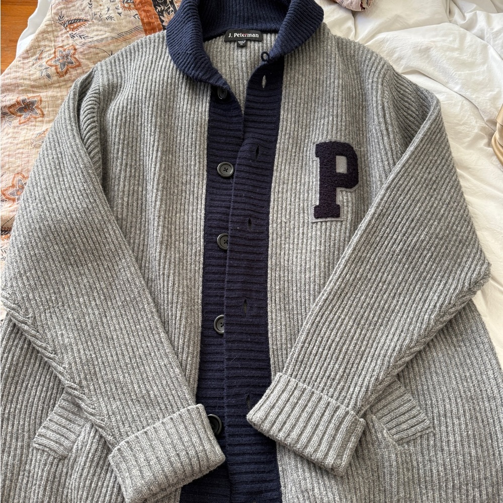 J. Peterman Gray and Navy Men's Cardigan